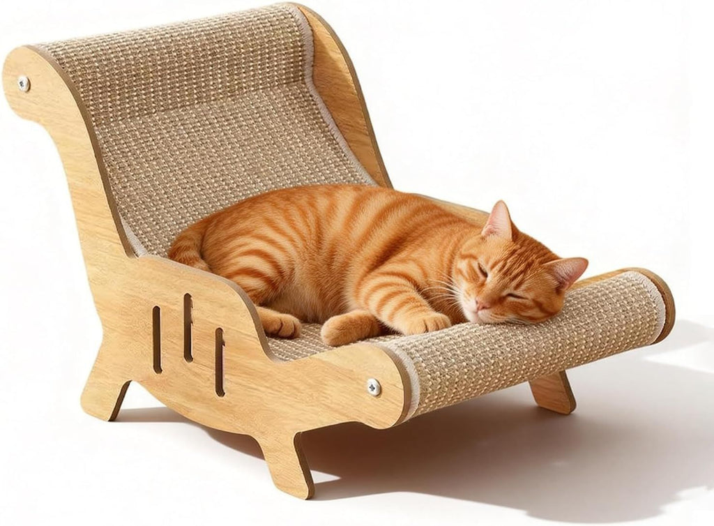 Cat Recliner Scraper Board, Cat Scratching Chair, Wooden Sisal Adjustable Cozy Non-Shedding Material for Cats