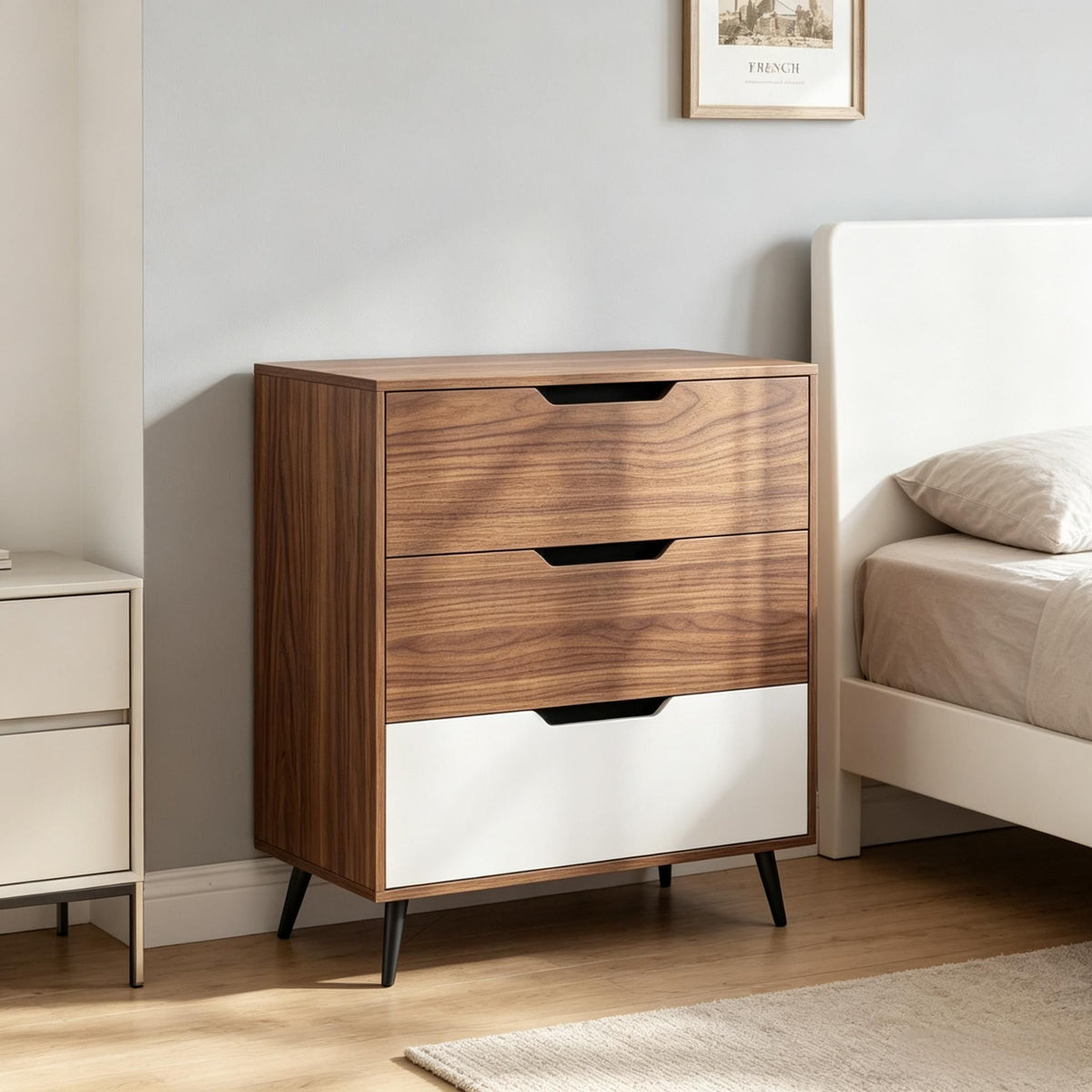 Rustic Farmhouse Wooden Storage Dresser 3-Drawer  Vintage Style Bedroom Organizer with Natural Finish