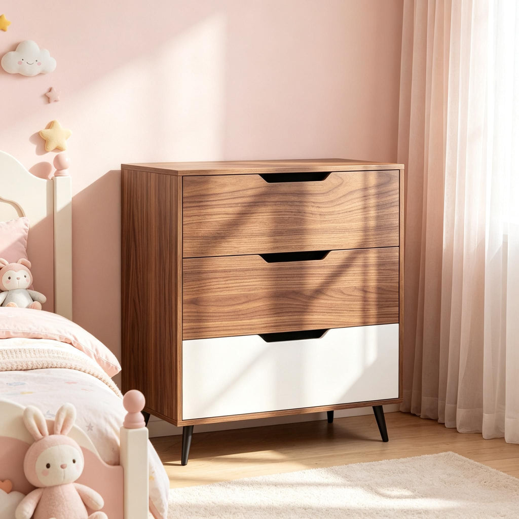 Rustic Farmhouse Wooden Storage Dresser 3-Drawer  Vintage Style Bedroom Organizer with Natural Finish