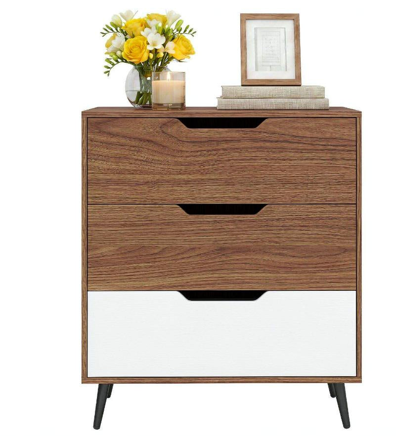 Rustic Farmhouse Wooden Storage Dresser 3-Drawer  Vintage Style Bedroom Organizer with Natural Finish