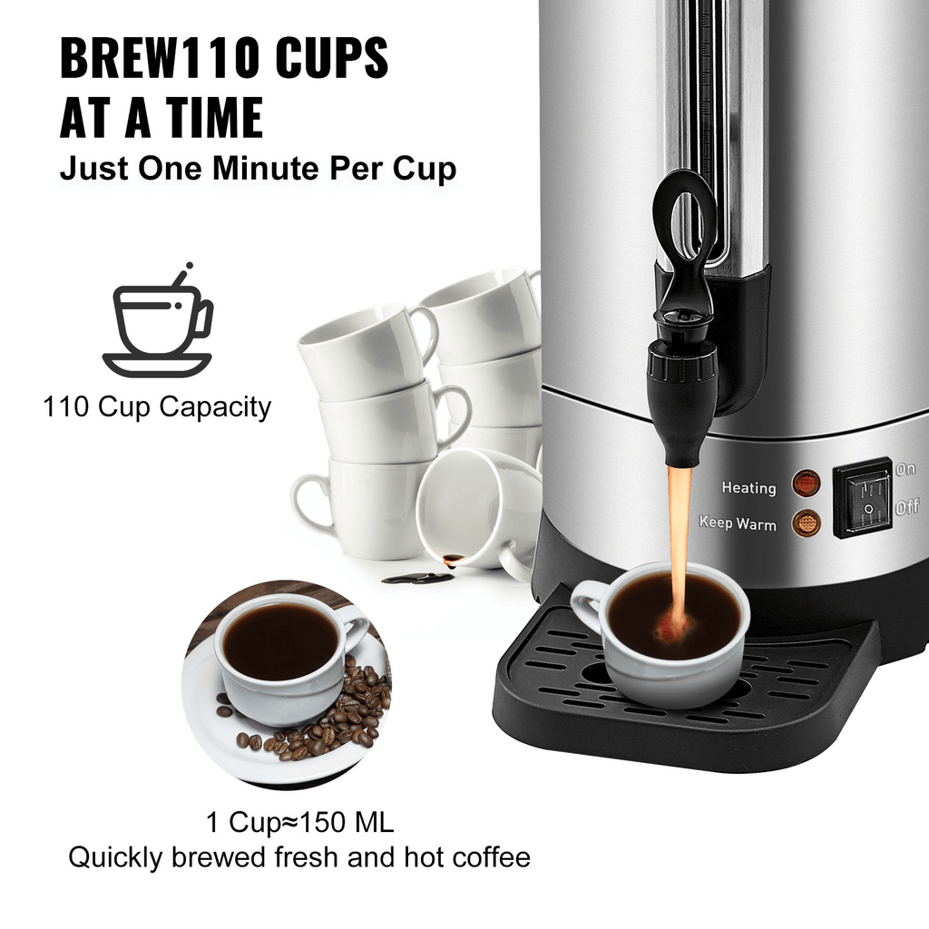 Commercial Coffee Urn (110 cups) – Stainless Steel Coffee Dispenser with Fast-Brew Function; drip coffee maker; stainless steel drip coffee maker; suitable for restaurants, offices, coffee shops