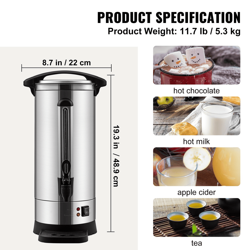 Commercial Coffee Urn (110 cups) – Stainless Steel Coffee Dispenser with Fast-Brew Function; drip coffee maker; stainless steel drip coffee maker; suitable for restaurants, offices, coffee shops