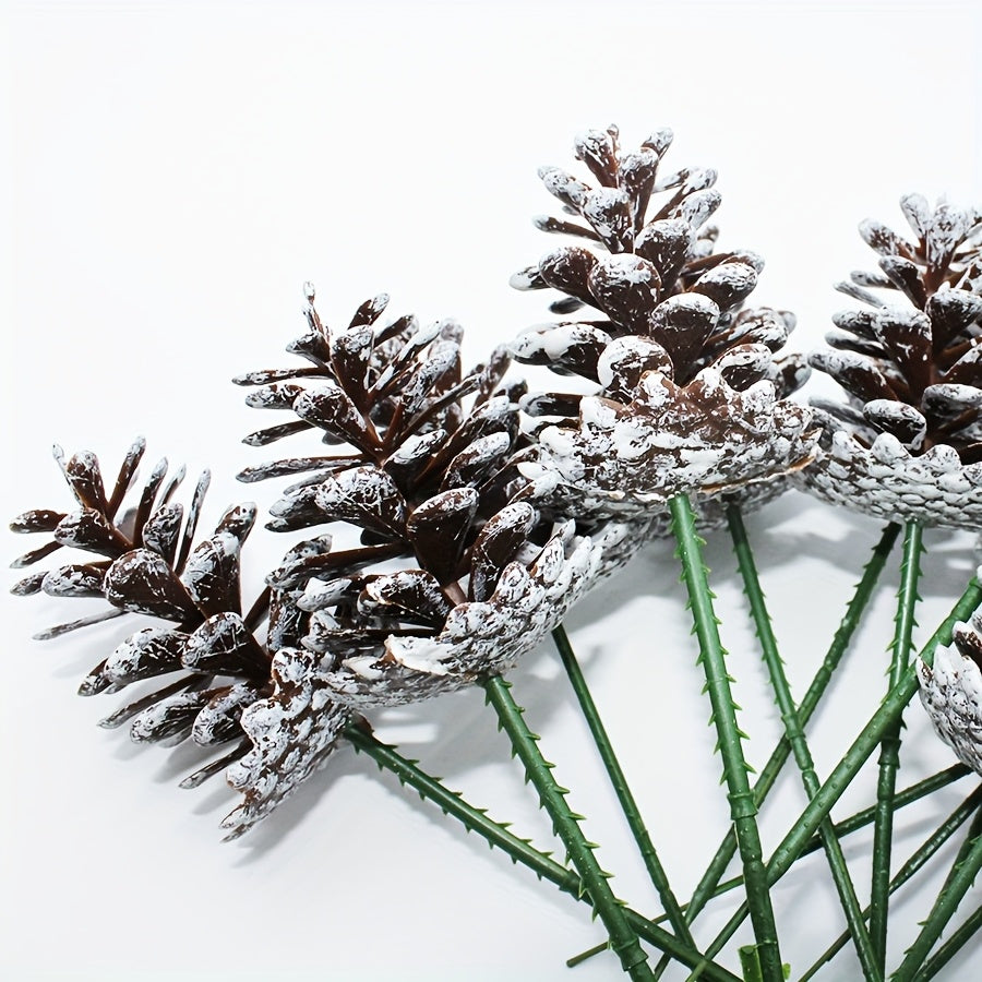 24pcs of Christmas Decorative Pine Cone Branches in Brushed White End, Ideal for Adorning Christmas Trees, Creating Ornaments, Crafting Materials, Photography Props, Hanging Decorations, Wreaths, And