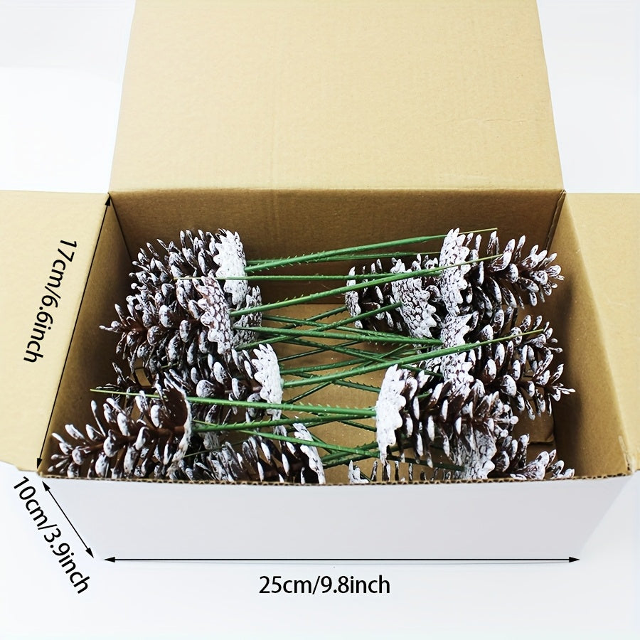 24pcs of Christmas Decorative Pine Cone Branches in Brushed White End, Ideal for Adorning Christmas Trees, Creating Ornaments, Crafting Materials, Photography Props, Hanging Decorations, Wreaths, And