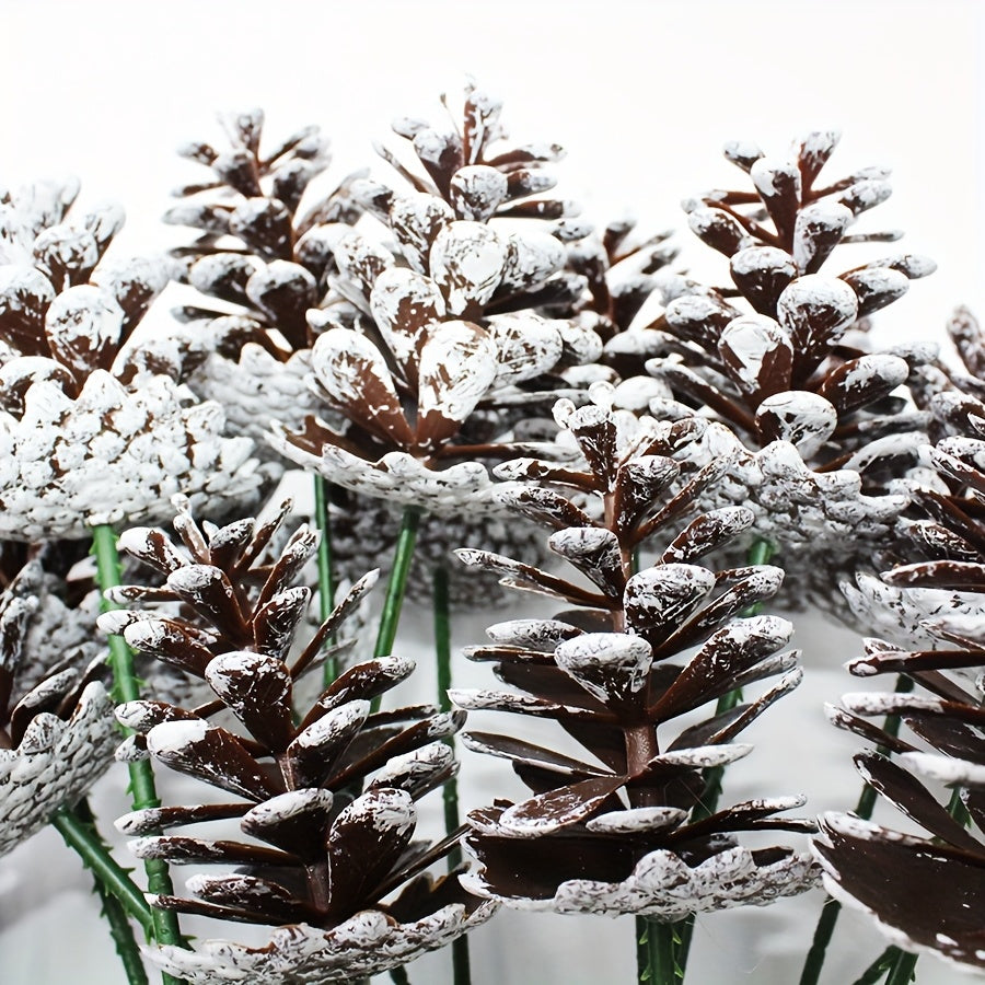 24pcs of Christmas Decorative Pine Cone Branches in Brushed White End, Ideal for Adorning Christmas Trees, Creating Ornaments, Crafting Materials, Photography Props, Hanging Decorations, Wreaths, And