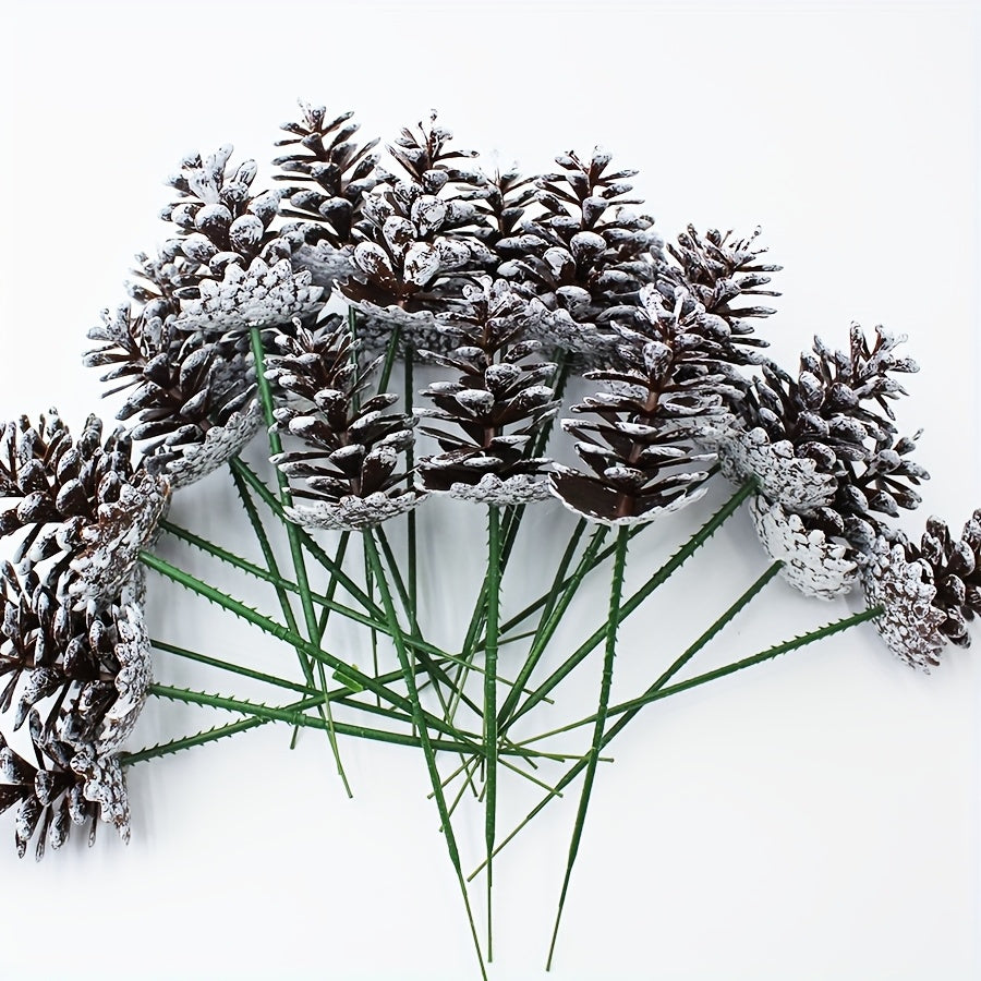 24pcs of Christmas Decorative Pine Cone Branches in Brushed White End, Ideal for Adorning Christmas Trees, Creating Ornaments, Crafting Materials, Photography Props, Hanging Decorations, Wreaths, And