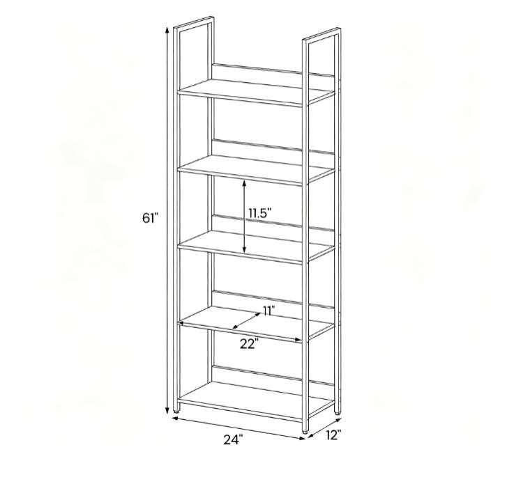 Tall 5-Tier Bookshelf Wooden Open Bookcase with Back Panels for Living Room Bedroom Hallway