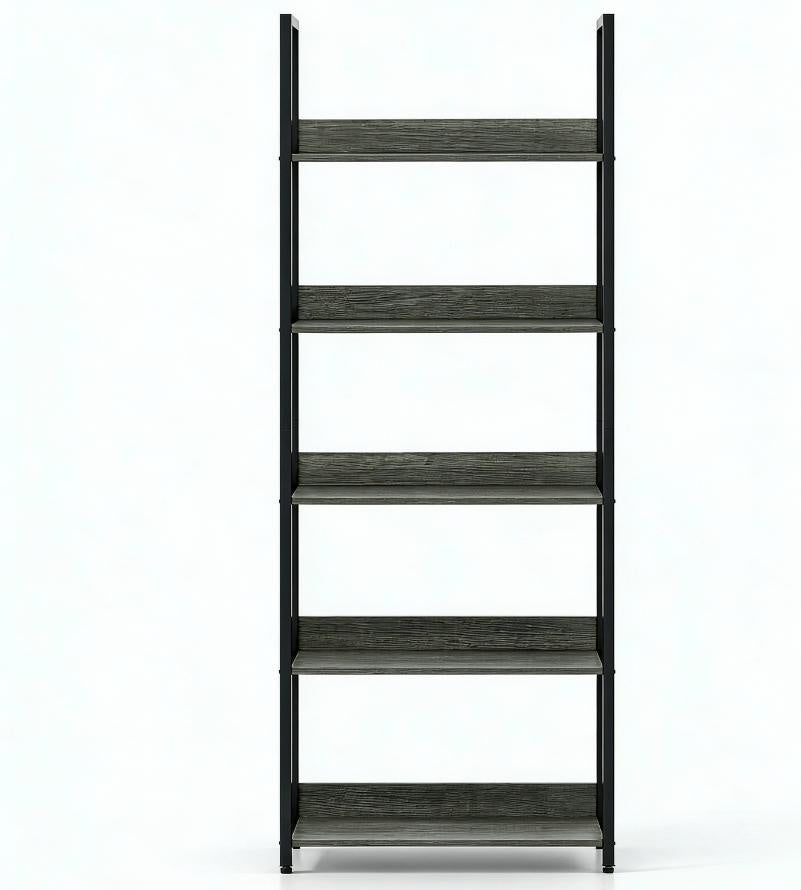 Tall 5-Tier Bookshelf Wooden Open Bookcase with Back Panels for Living Room Bedroom Hallway