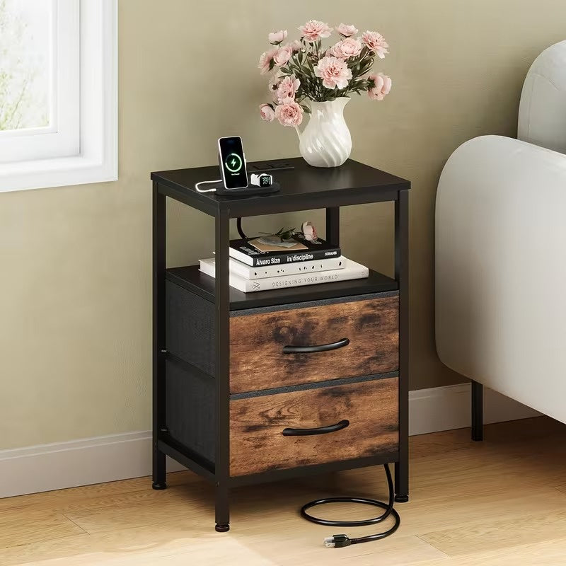 1/2 Pack Floating Nightstand with Charging Station, Wall Mounted Bedside Table with USB & Type-C Ports, 2 Adjustable Drawers and Built-in Outlet for Bedroom