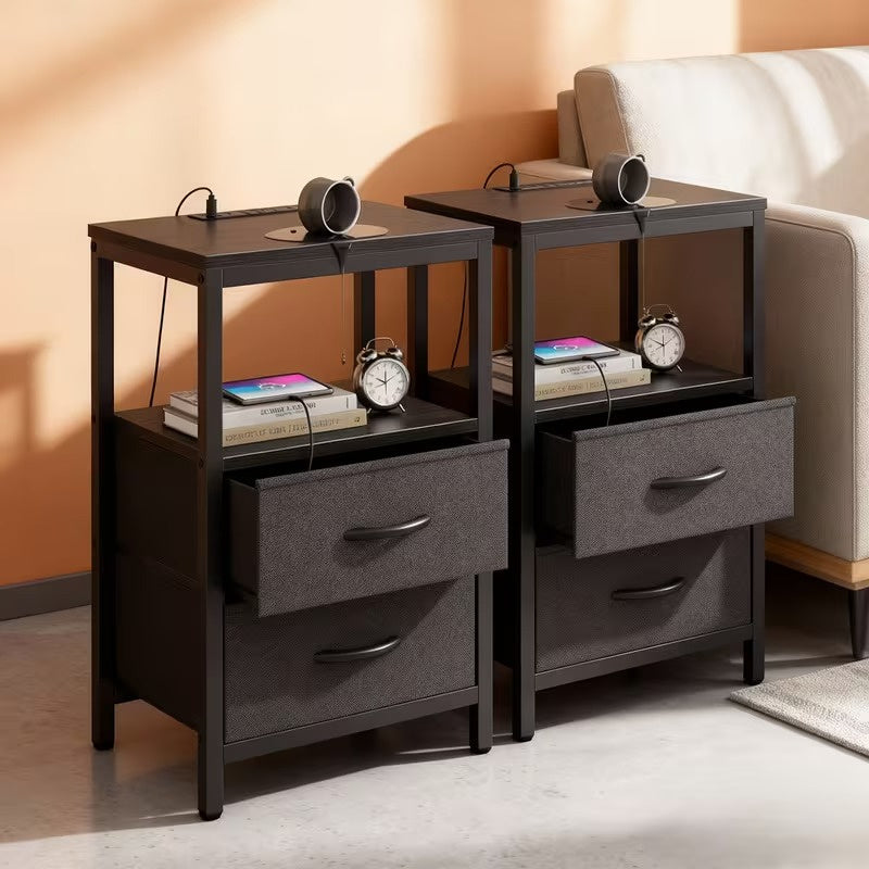1/2 Pack Floating Nightstand with Charging Station, Wall Mounted Bedside Table with USB & Type-C Ports, 2 Adjustable Drawers and Built-in Outlet for Bedroom