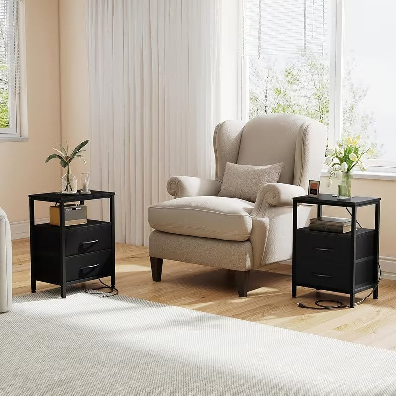 1/2 Pack Floating Nightstand with Charging Station, Wall Mounted Bedside Table with USB & Type-C Ports, 2 Adjustable Drawers and Built-in Outlet for Bedroom