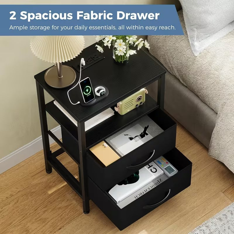 1/2 Pack Floating Nightstand with Charging Station, Wall Mounted Bedside Table with USB & Type-C Ports, 2 Adjustable Drawers and Built-in Outlet for Bedroom
