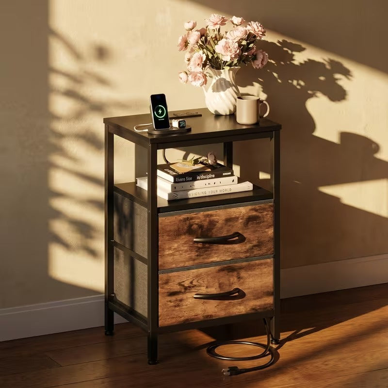 1/2 Pack Floating Nightstand with Charging Station, Wall Mounted Bedside Table with USB & Type-C Ports, 2 Adjustable Drawers and Built-in Outlet for Bedroom
