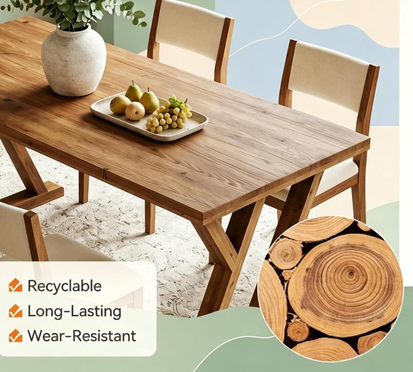 63" Wood Dining Table Farmhouse Kitchen Dinner Table  Wood Rectangular Table in Natural Wood Finish