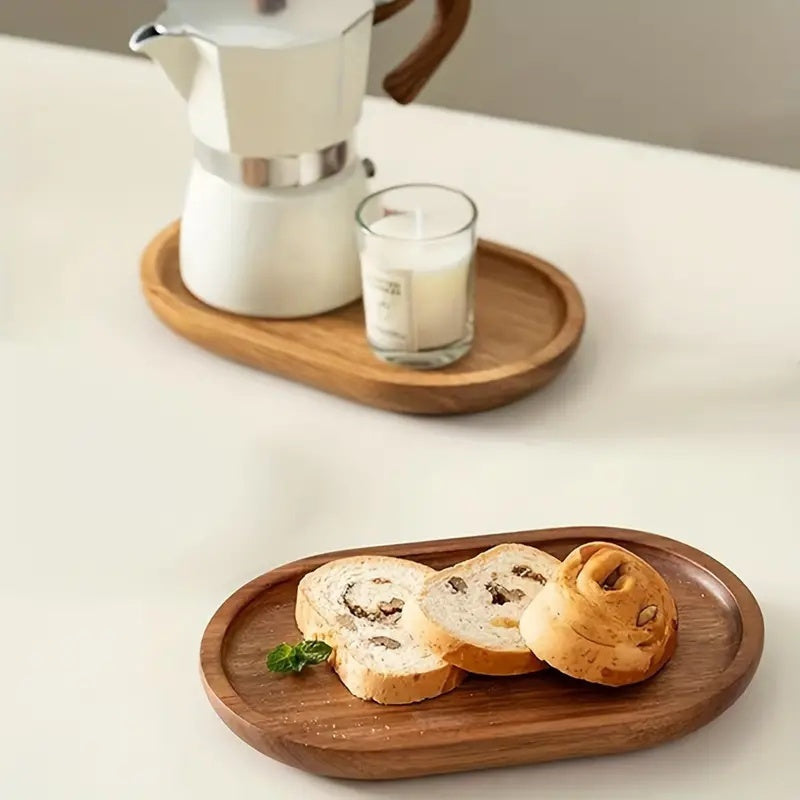 5pcs Party Set, Practical Wooden Tableware for Snacks, Bread, Cake, Heat-Resistant, Scratch-Resistant, Kitchen Accessories,  Fall Decor, Christmas Decorative Tray, Bohemian Maximalist Style Plates
