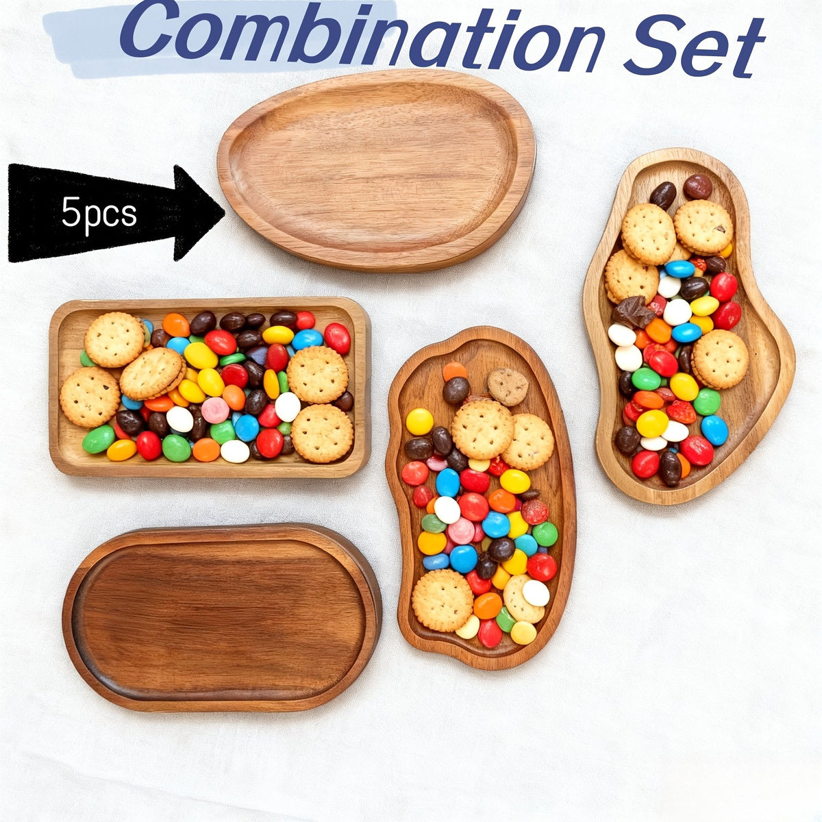 5pcs Party Set, Practical Wooden Tableware for Snacks, Bread, Cake, Heat-Resistant, Scratch-Resistant, Kitchen Accessories,  Fall Decor, Christmas Decorative Tray, Bohemian Maximalist Style Plates