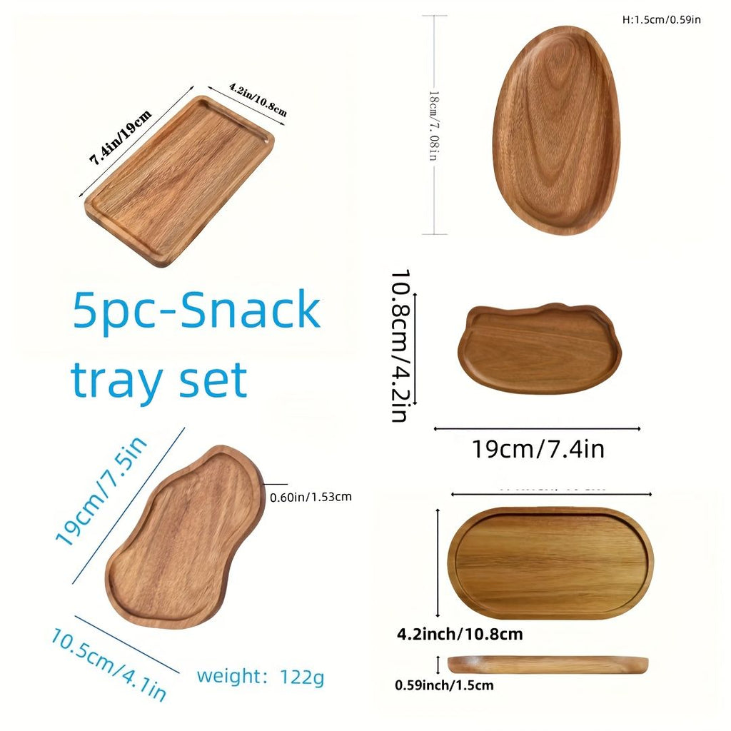 5pcs Party Set, Practical Wooden Tableware for Snacks, Bread, Cake, Heat-Resistant, Scratch-Resistant, Kitchen Accessories,  Fall Decor, Christmas Decorative Tray, Bohemian Maximalist Style Plates