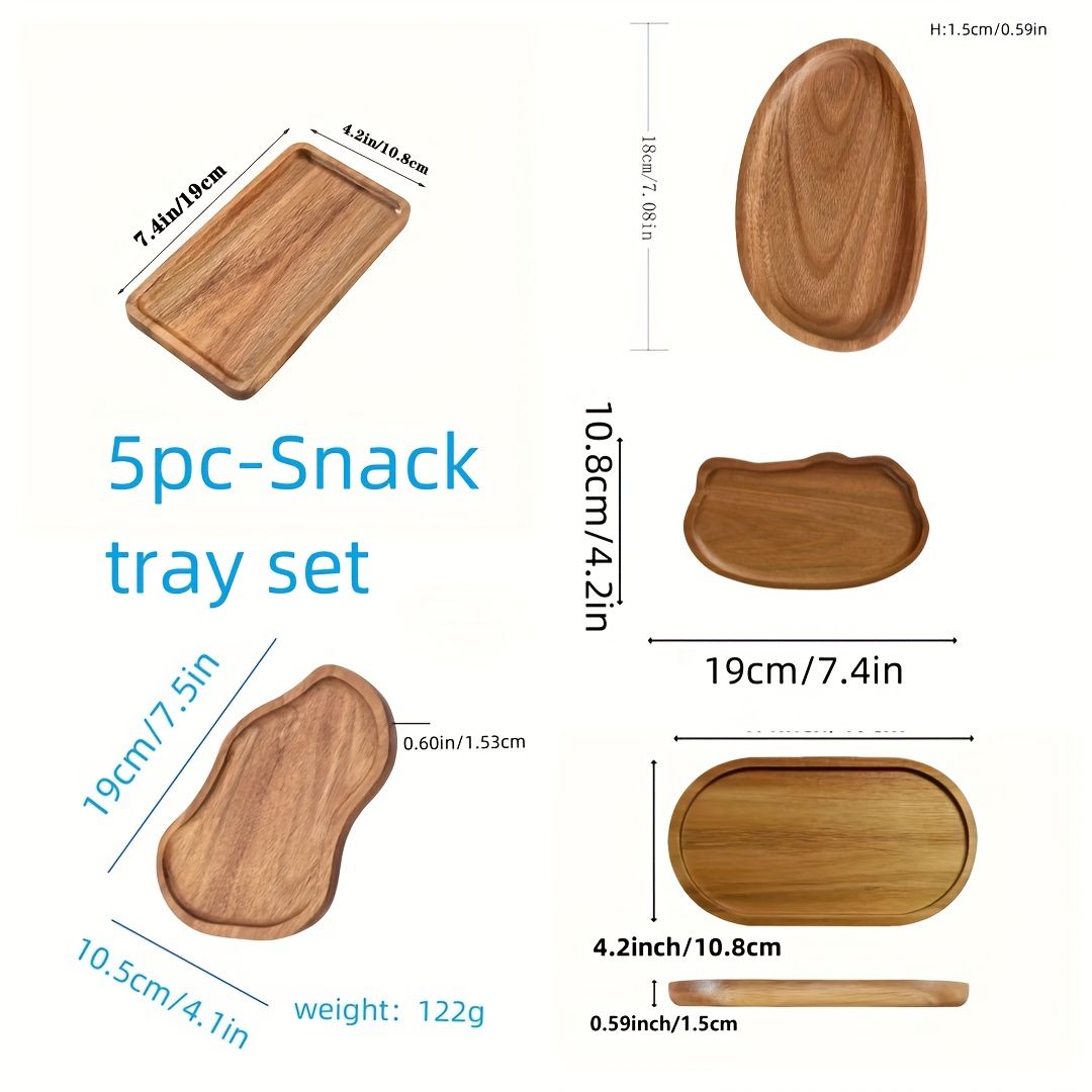 5pcs Party Set, Practical Wooden Tableware for Snacks, Bread, Cake, Heat-Resistant, Scratch-Resistant, Kitchen Accessories,  Fall Decor, Christmas Decorative Tray, Bohemian Maximalist Style Plates