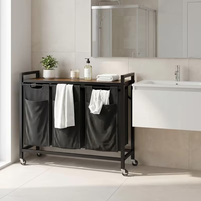Heavy Duty Rolling Laundry Sorter Cart with Removable Pull Out Bags, Large Capacity Clothes Hamper on Locking Casters, Multi Compartment Laundry Organizer for Bedroom, Bathroom and Laundry Room