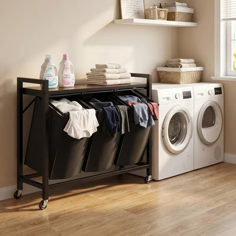 Heavy Duty Rolling Laundry Sorter Cart with Removable Pull Out Bags, Large Capacity Clothes Hamper on Locking Casters, Multi Compartment Laundry Organizer for Bedroom, Bathroom and Laundry Room