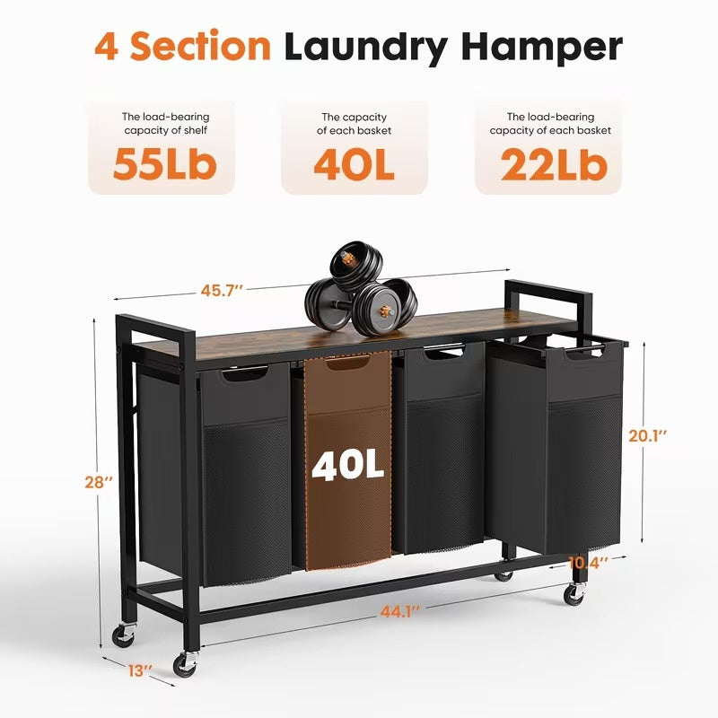Heavy Duty Rolling Laundry Sorter Cart with Removable Pull Out Bags, Large Capacity Clothes Hamper on Locking Casters, Multi Compartment Laundry Organizer for Bedroom, Bathroom and Laundry Room