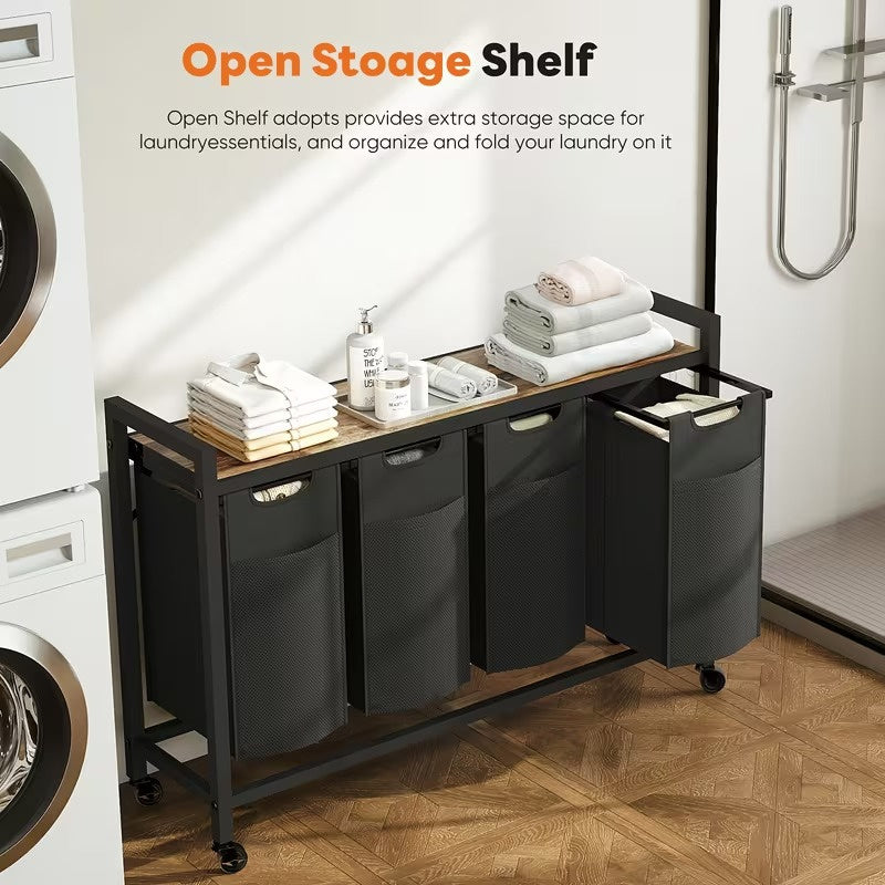 Heavy Duty Rolling Laundry Sorter Cart with Removable Pull Out Bags, Large Capacity Clothes Hamper on Locking Casters, Multi Compartment Laundry Organizer for Bedroom, Bathroom and Laundry Room