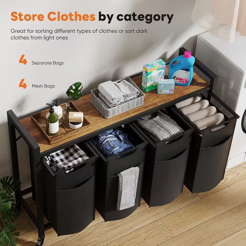 Heavy Duty Rolling Laundry Sorter Cart with Removable Pull Out Bags, Large Capacity Clothes Hamper on Locking Casters, Multi Compartment Laundry Organizer for Bedroom, Bathroom and Laundry Room