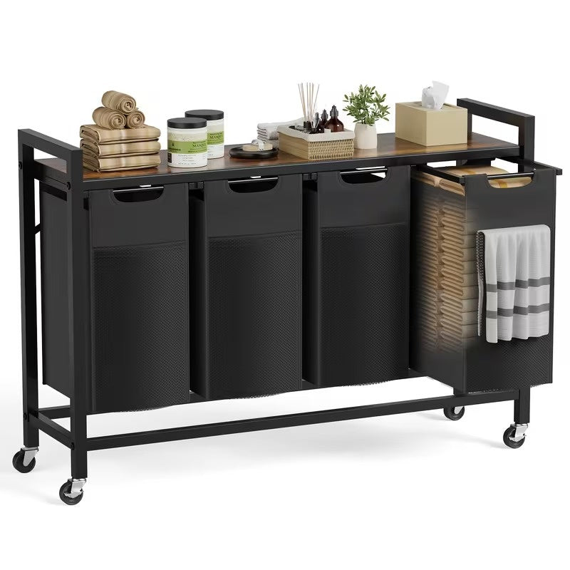 Heavy Duty Rolling Laundry Sorter Cart with Removable Pull Out Bags, Large Capacity Clothes Hamper on Locking Casters, Multi Compartment Laundry Organizer for Bedroom, Bathroom and Laundry Room