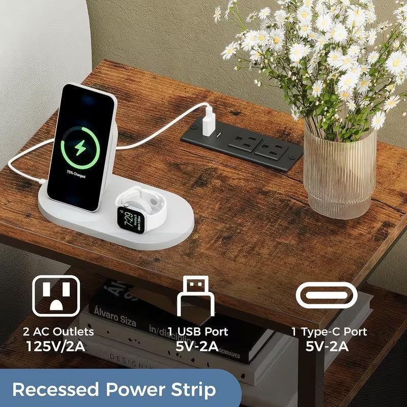 1/2 Pack Floating Nightstand with Charging Station, Wall Mounted Bedside Table with USB & Type-C Ports, 2 Adjustable Drawers and Built-in Outlet for Bedroom