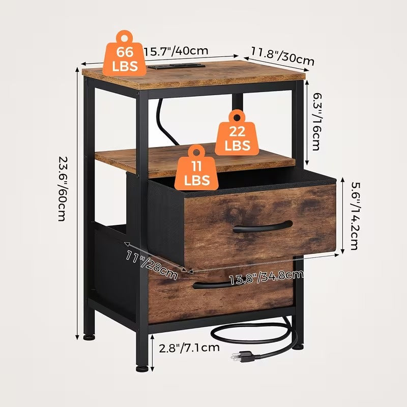1/2 Pack Floating Nightstand with Charging Station, Wall Mounted Bedside Table with USB & Type-C Ports, 2 Adjustable Drawers and Built-in Outlet for Bedroom