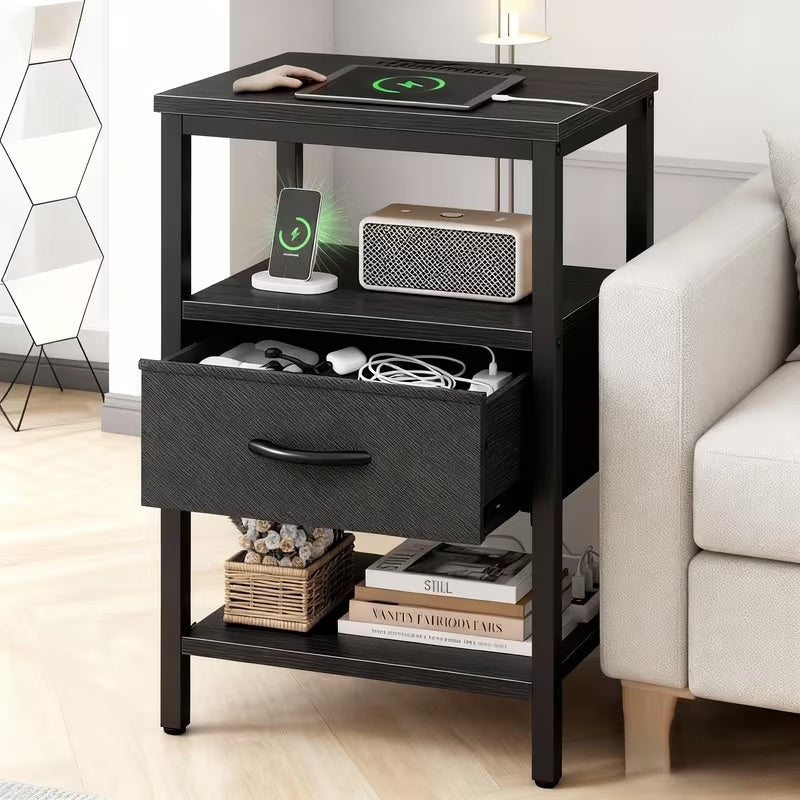 1/2 Pack Floating Nightstand with Charging Station, Wall Mounted Bedside Table with USB & Type-C Ports, 2 Adjustable Drawers and Built-in Outlet for Bedroom