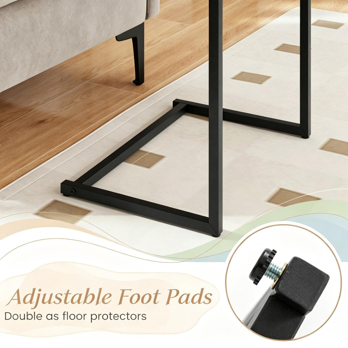 C-Shaped Side Table Sofa Snack End Table Metal Frame Living Room Ottoman Coffee Table Bedroom Reading Lamp Desk