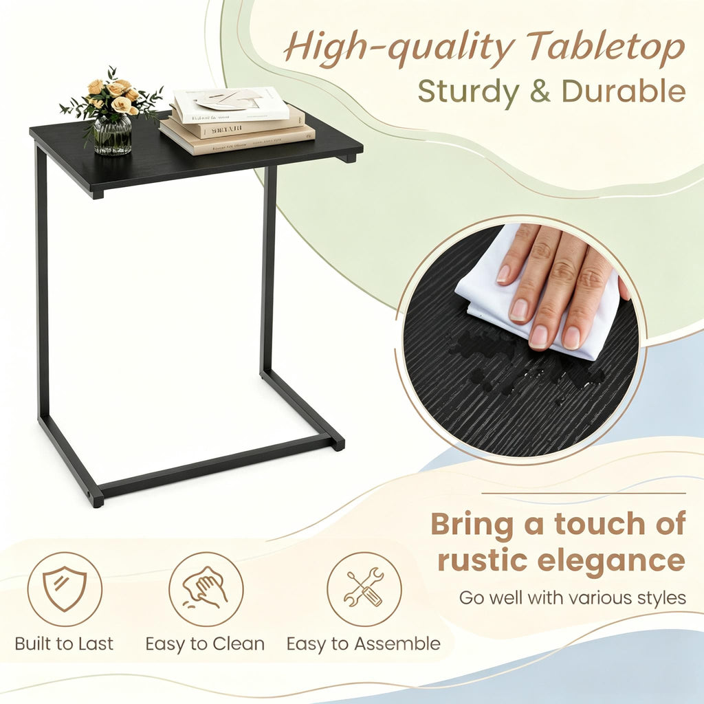 C-Shaped Side Table Sofa Snack End Table Metal Frame Living Room Ottoman Coffee Table Bedroom Reading Lamp Desk