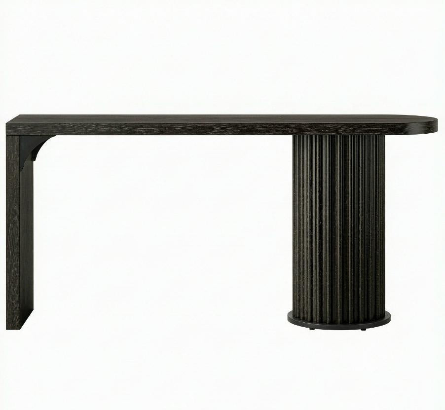 Counter Height Pub Table with Fluted Cylindrical Base 63" Bar Table Kitchen Dining Room Furniture Modern Design