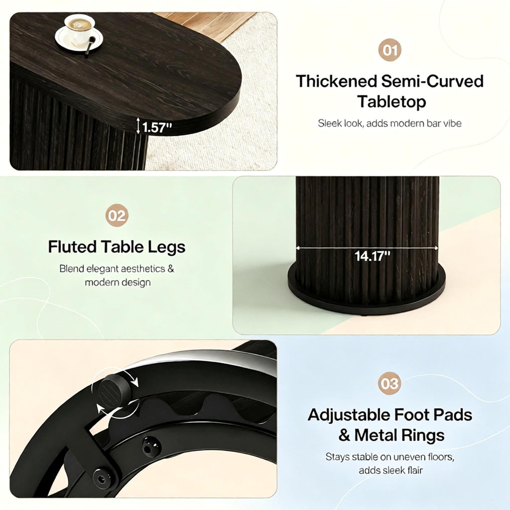 Counter Height Pub Table with Fluted Cylindrical Base 63" Bar Table Kitchen Dining Room Furniture Modern Design