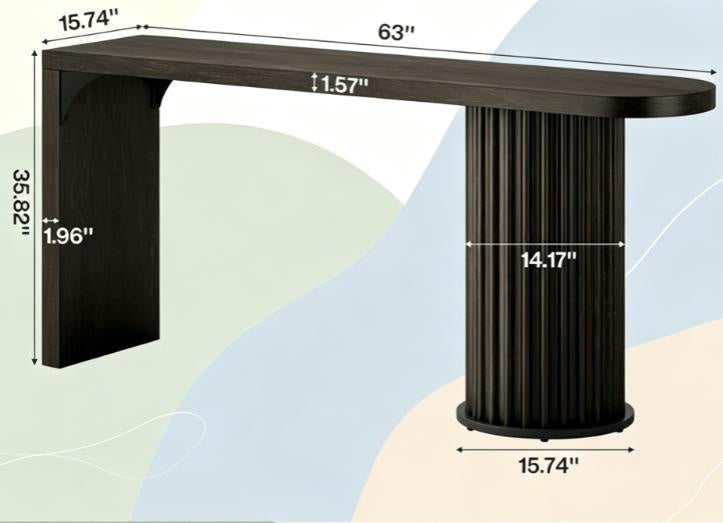 Counter Height Pub Table with Fluted Cylindrical Base 63" Bar Table Kitchen Dining Room Furniture Modern Design