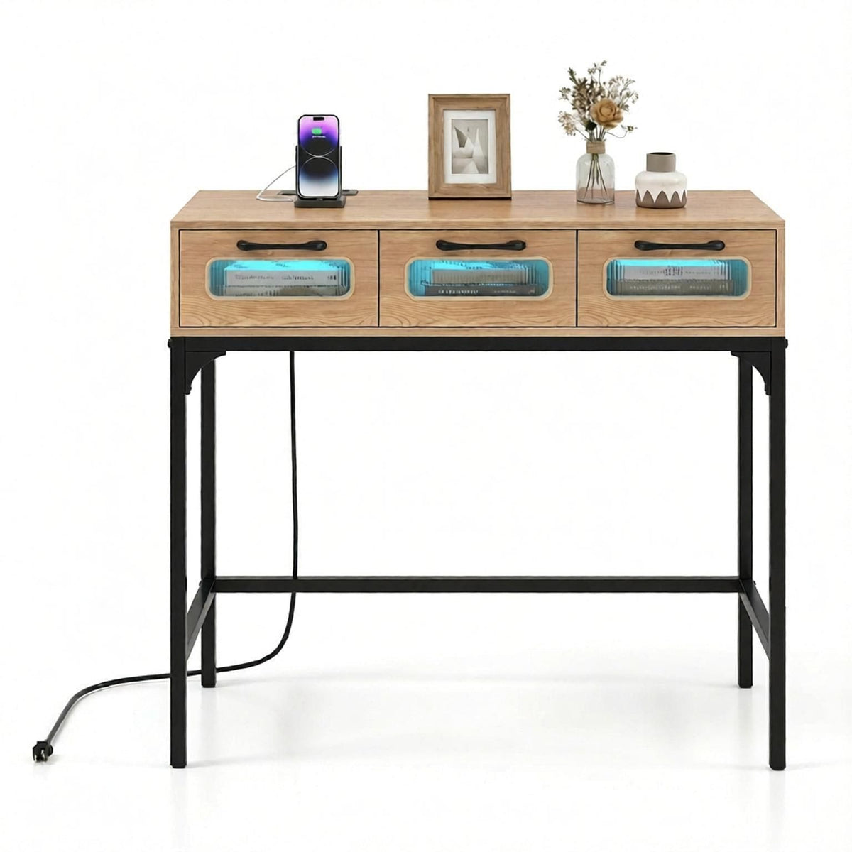 Console Table with LED Lighting And Charging Station for Living Room And Hallway Modern Minimalist Style Sofa Back Coffee Table