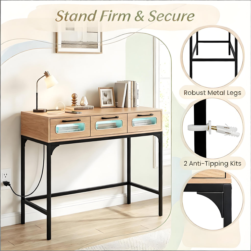 Console Table with LED Lighting And Charging Station for Living Room And Hallway Modern Minimalist Style Sofa Back Coffee Table