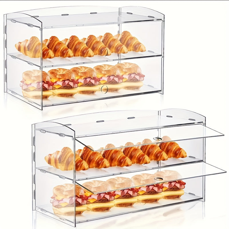 Countertop Bakery and Pastry Display Box, 2-Tier Transparent Acrylic Display Case, Suitable for Donuts, Bread, Cupcakes, Fruits - Perfect for Home Parties, Cafes, Bakery Finished Goods Display