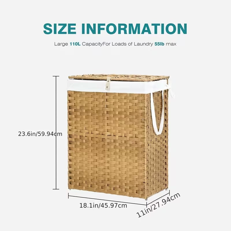 23.78 Gallon Large Capacity Laundry Basket with Lid, Folding 2 Tier Laundry Hamper with Removable Insert, Portable Clothes Storage Organizer for Bedroom, Bathroom and Home