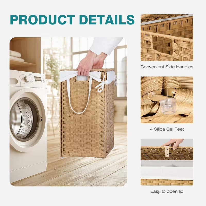 23.78 Gallon Large Capacity Laundry Basket with Lid, Folding 2 Tier Laundry Hamper with Removable Insert, Portable Clothes Storage Organizer for Bedroom, Bathroom and Home