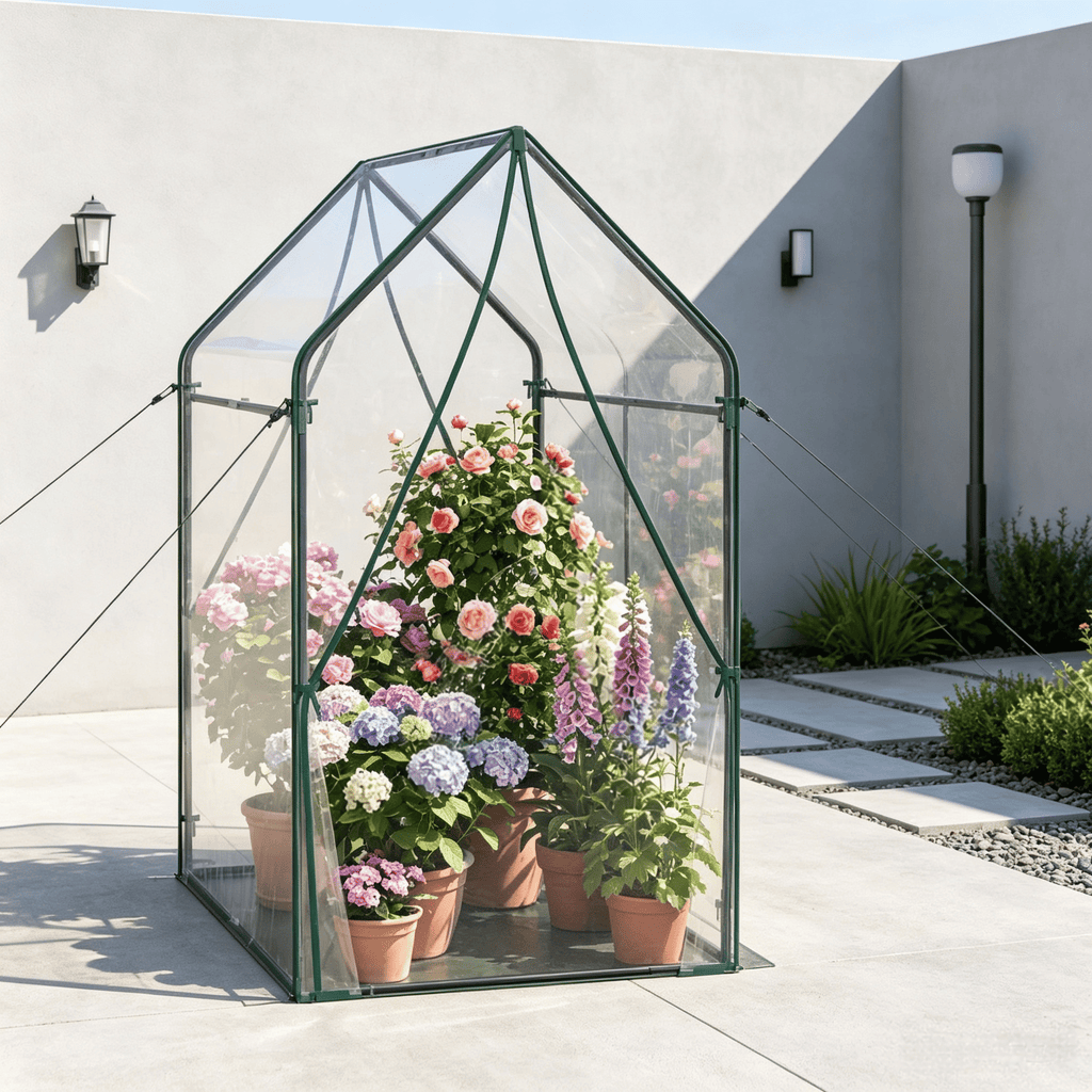 Mini Greenhouse Metal Frame with Waterproof Bottom Mat And Wind Ropes for Plant Protection Outdoor Gardening Equipment