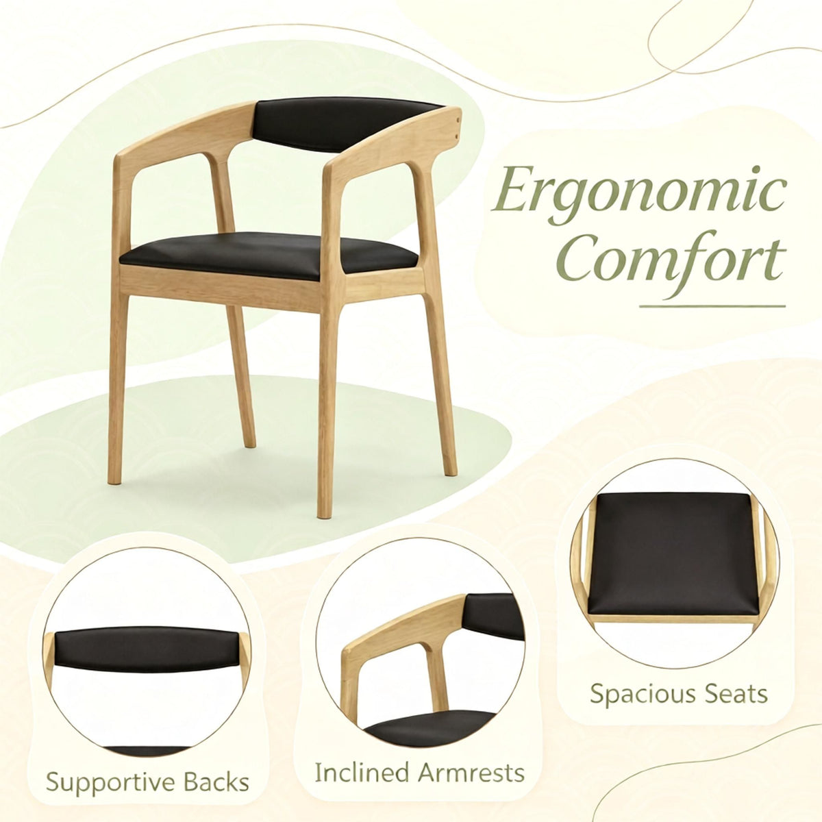 Set of 2 Upholstered Armchairs with Cozy Backrest And Padded Seat Cushion for Comfortable Seating