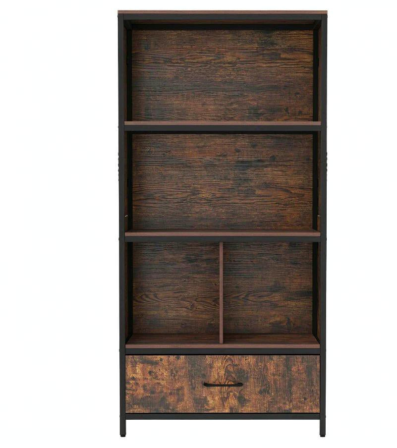 56 Inch Tall Freestanding Bookcase with Drawer 5-Tier Storage Shelf Unit for Living Room Bedroom Home Office Decor