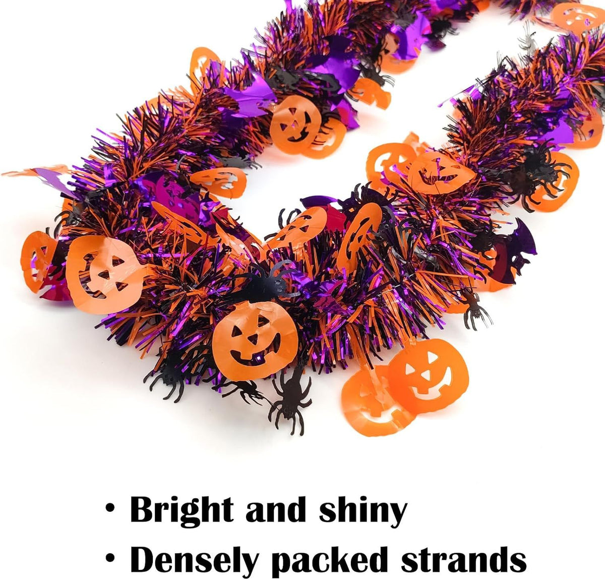 Pumpkin Bats Spider Metallic Fringe Garland Tinsel Strip, Home Fireplace Doorway Haunted House Indoor Outdoor Hanging Decor