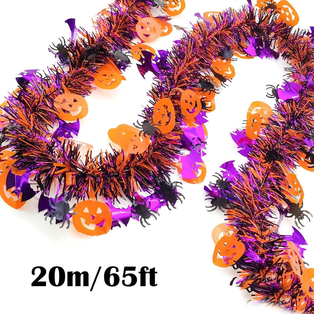 Pumpkin Bats Spider Metallic Fringe Garland Tinsel Strip, Home Fireplace Doorway Haunted House Indoor Outdoor Hanging Decor