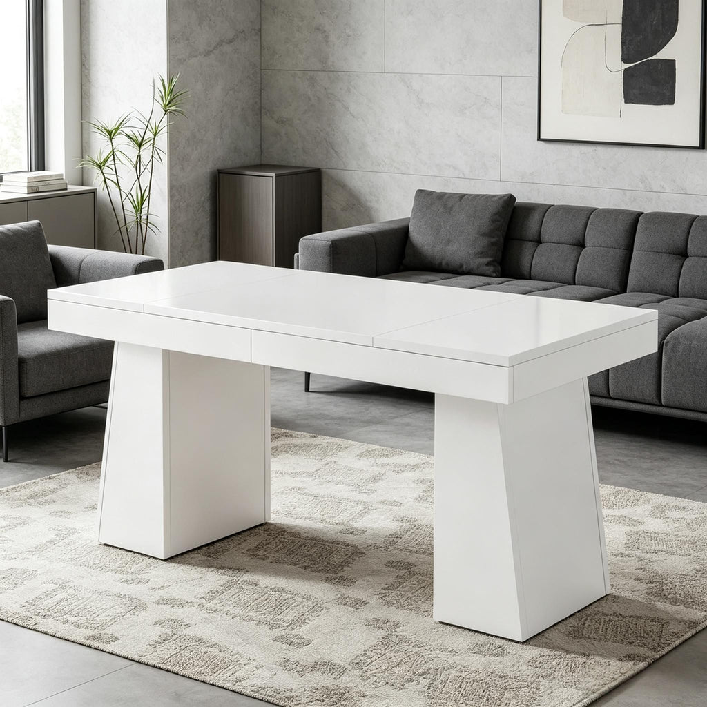 Modern Wooden Executive Desk 55'' with Double Trapezoid Base for Home Office Computer Desk