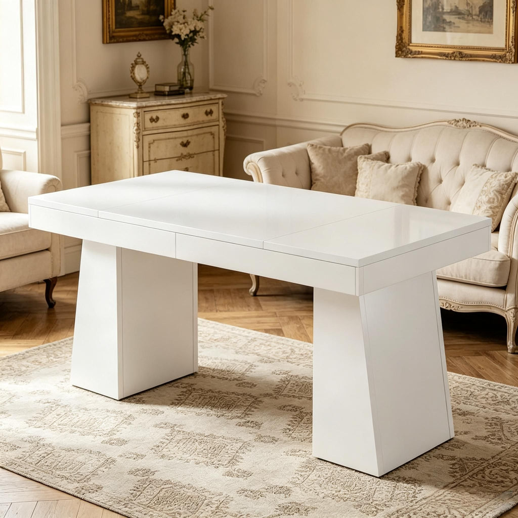 Modern Wooden Executive Desk 55'' with Double Trapezoid Base for Home Office Computer Desk