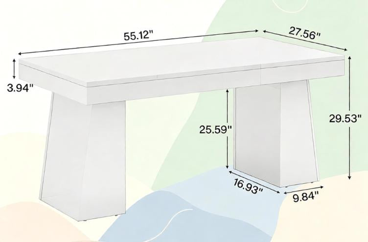 Modern Wooden Executive Desk 55'' with Double Trapezoid Base for Home Office Computer Desk