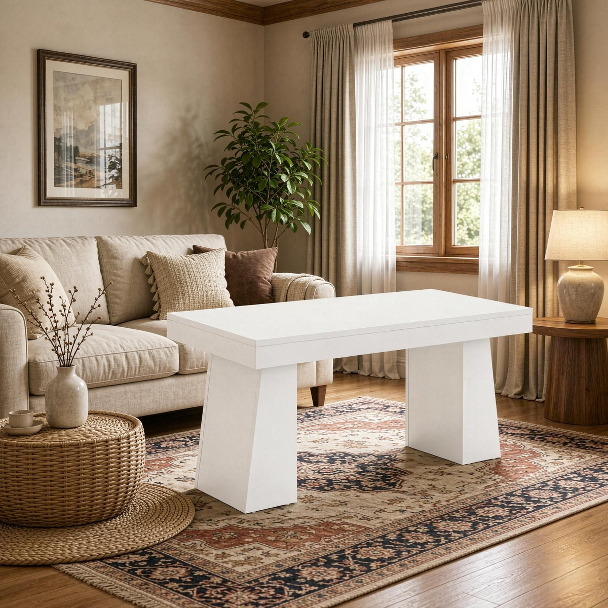 Modern Wooden Executive Desk 55'' with Double Trapezoid Base for Home Office Computer Desk